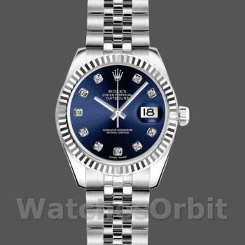 Replique Rolex Datejust-179174, 26mm, cadran bleu diamant, lunette cannelée, Lady Blue, pour femme