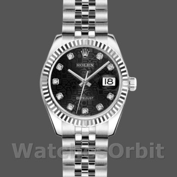 Replique Rolex Datejust-179174, 26mm, Jubilee Cadran diamant noir, lunette cannelée, Lady Black pour femme