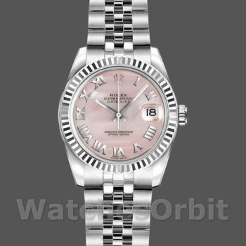 Replique Rolex Datejust-179174, 26mm, cadran nacre rose, lunette cannelée, Lady MOP pour femme