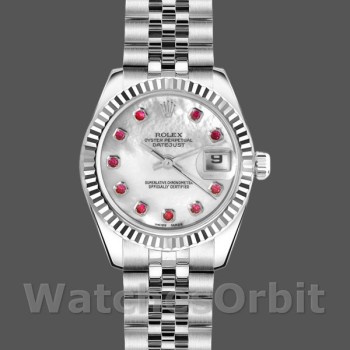 Replique Rolex Datejust-179174, 26mm, cadran blanc nacre, lunette cannelée, Lady MOP pour femme