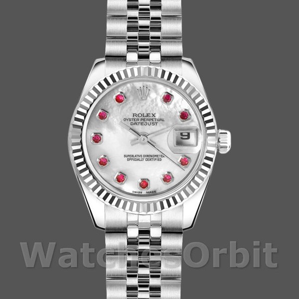 Replique Rolex Datejust-179174, 26mm, cadran blanc nacre, lunette cannelée, Lady MOP pour femme