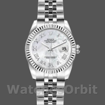 Replique Rolex Datejust-179174, 26mm, cadran blanc nacre, lunette cannelée, Lady MOP pour femme