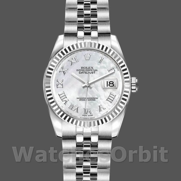 Replique Rolex Datejust-179174, 26mm, cadran blanc nacre, lunette cannelée, Lady MOP pour femme