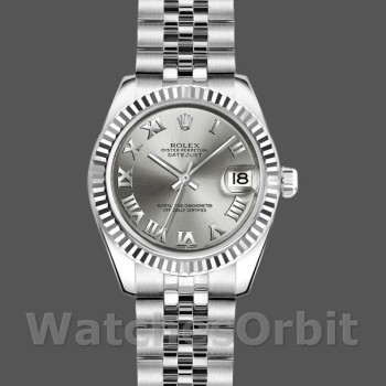 Replique Rolex Datejust-179174 pour femme, 26mm, cadran gris rhodium, lunette cannelée, Lady gris rhodium