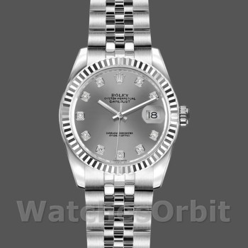 Replique Rolex Datejust-179174, 26mm, cadran diamant gris rhodium, lunette cannelée, Lady Grey, pour femme