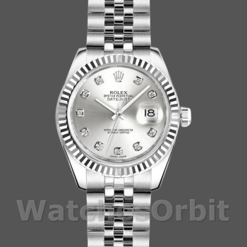Replique Rolex Datejust-179174, 26mm, cadran argenté à diamants, lunette cannelée, Lady Silver pour femme