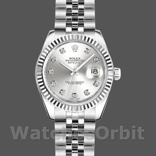Replique Rolex Datejust-179174, 26mm, cadran argenté à diamants, lunette cannelée, Lady Silver pour femme