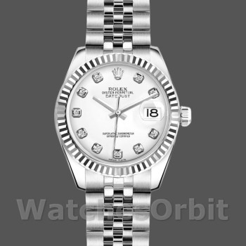 Replique Rolex Datejust-179174, 26mm, cadran diamant blanc, lunette cannelée, Lady White pour femme