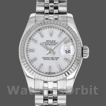 Replique Rolex Datejust-179174 pour femme, 26mm, cadran index blanc, lunette cannelée, Lady White