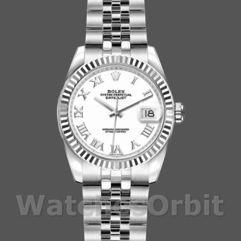 Replique Rolex Datejust-179174 pour femme, 26 mm, cadran romain blanc, lunette cannelée, Lady White
