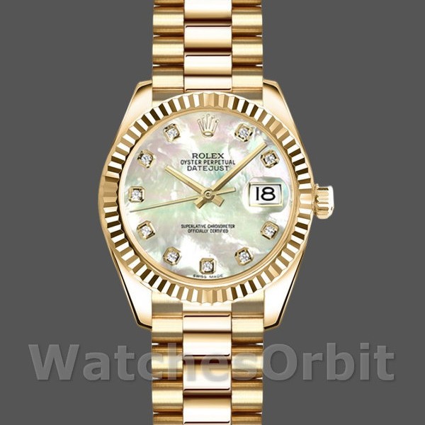 Replique Rolex Datejust-179178 pour femme, 26mm, or jaune, cadran nacre et diamants, Lady MOP