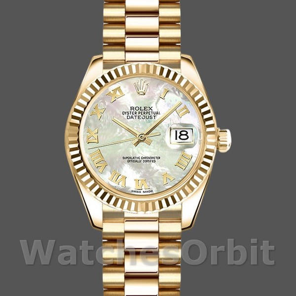 Replique Rolex Datejust-179178 pour femme, 26 mm, or jaune, cadran nacre blanc, Lady MOP