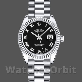 Replique Rolex Datejust-179179 pour femme, 26 mm, cadran noir à chiffres romains, lunette cannelée, Lady Black