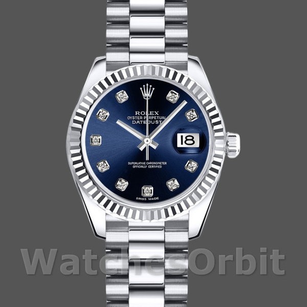 Replique Rolex Datejust-179179 pour femme, 26 mm, cadran bleu à diamants, lunette cannelée, Lady Blue