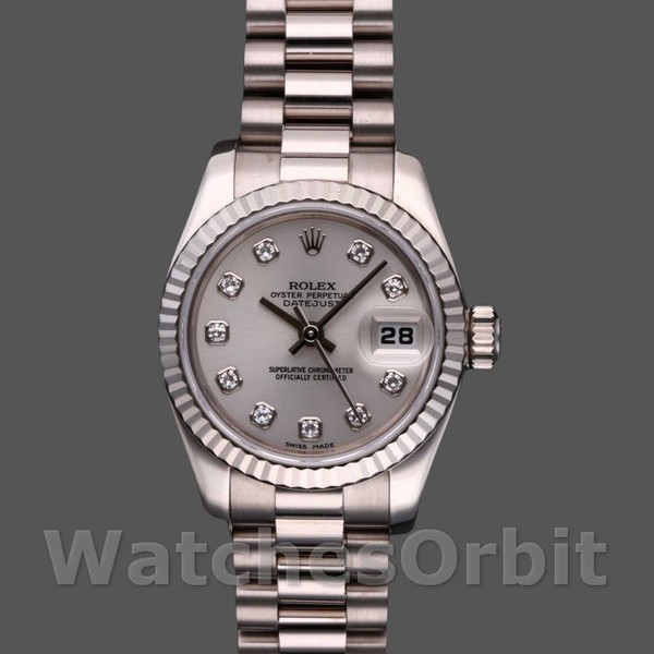 Replique Rolex Datejust-179179 pour femme, 26 mm, cadran argenté à diamants, lunette cannelée, Lady Silver