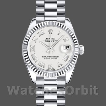 Replique Rolex Datejust-179179 pour femme, 26 mm, cadran chiffres romains blancs, lunette cannelée, Lady White