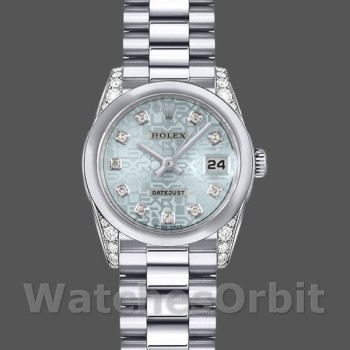 Replique Rolex Datejust-179269 pour femme, 26 mm, cadran bleu glacier Jubilee, cornes diamantées, Lady Ice Blue