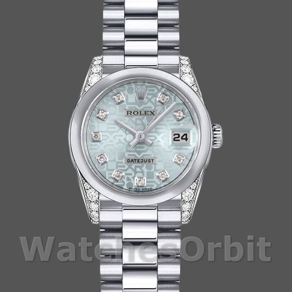 Replique Rolex Datejust-179269 pour femme, 26 mm, cadran bleu glacier Jubilee, cornes diamantées, Lady Ice Blue
