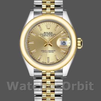 Replique Rolex Datejust-279163, 28mm, Champagne, cadran index, lunette bombée, Lady Champagne pour femme