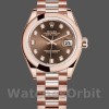 Replique Rolex Datejust-279165 pour femme, 28mm, cadran brun chocolat, lunette bombée à diamants, Lady Chocolate Brown