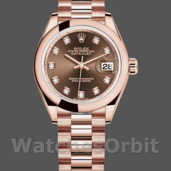Replique Rolex Datejust-279165 pour femme, 28mm, cadran brun chocolat, lunette bombée à diamants, Lady Chocolate Brown
