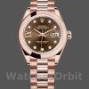 Replique Rolex Datejust-279165, 28mm, marron chocolat, cadran diamants, lunette bombée, Lady marron chocolat pour femme