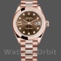 Replique Rolex Datejust-279165, 28mm, marron chocolat, cadran diamants, lunette bombée, Lady marron chocolat pour femme