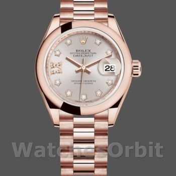 Replique Rolex Datejust-279165, 28mm, Sundust, cadran diamants, lunette bombée, Lady Sundust pour femme