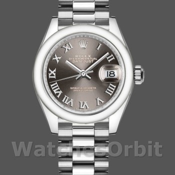 Replique Rolex Datejust-279166 pour femme, 28mm, cadran gris foncé à chiffres romains, lunette bombée, Lady Dark Grey