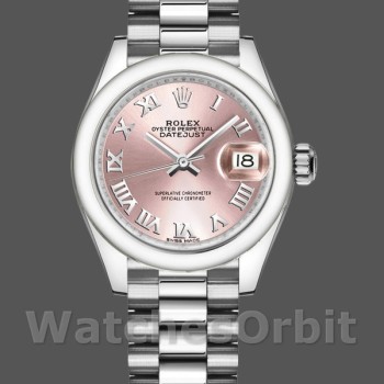 Replique Rolex Datejust-279166 pour femme, 28 mm, cadran rose à chiffres romains, lunette bombée, Lady Pink