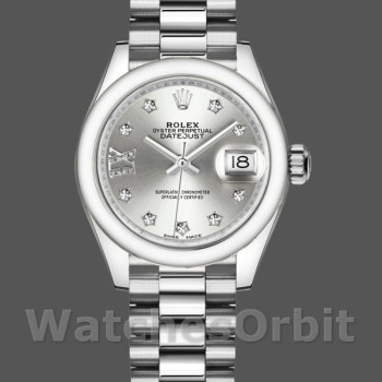 Replique Rolex Datejust-279166, 28mm, cadran argenté, lunette bombée à diamants, Lady Silver pour femme