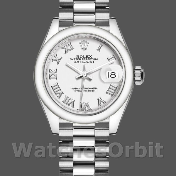 Replique Rolex Datejust-279166 pour femme, 28 mm, cadran blanc à chiffres romains, lunette bombée, Lady White