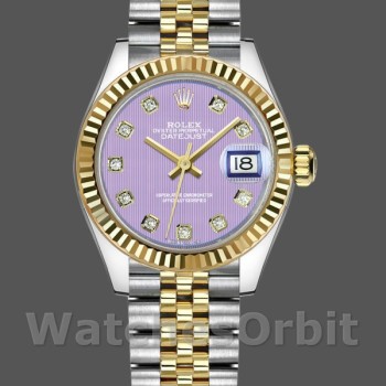 Replique Rolex Datejust-279173, 28mm, cadran diamant violet lavande, lunette cannelée, Lady Lavender Purple pour femme