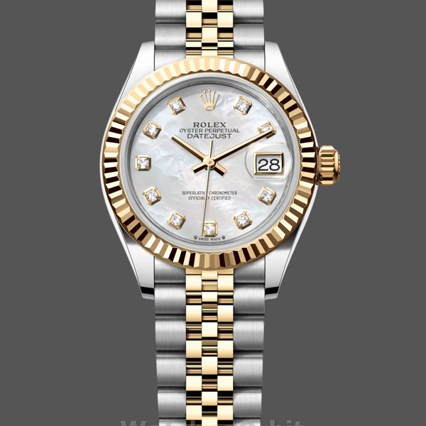 Replique Rolex Datejust-279173, 28mm, nacre, cadran diamant, lunette cannelée, Lady MOP pour femme