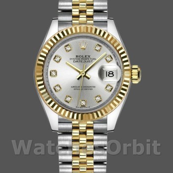 Replique Rolex Datejust-279173, 28mm, cadran argenté à diamants, lunette cannelée, Lady Silver pour femme