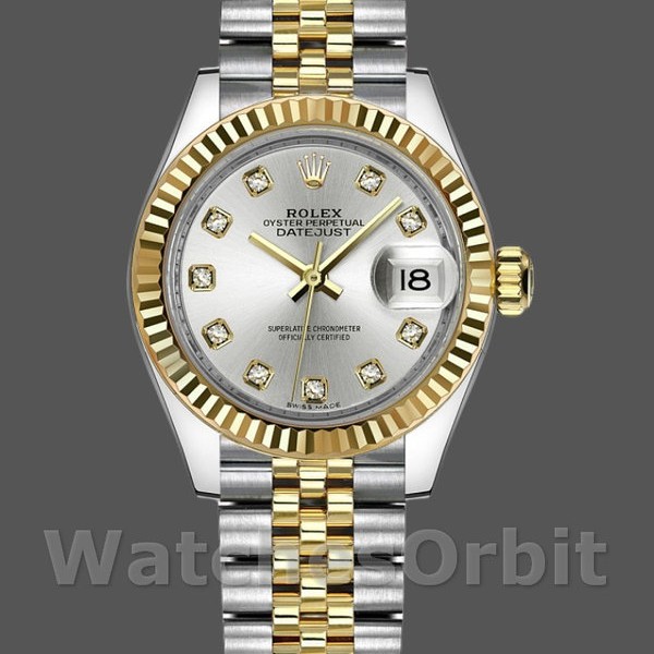 Replique Rolex Datejust-279173, 28mm, cadran argenté à diamants, lunette cannelée, Lady Silver pour femme