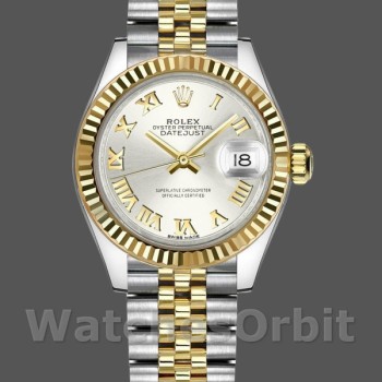 Replique Rolex Datejust-279173 pour femme, 28mm, cadran chiffres romains argent, lunette cannelée, Lady Silver