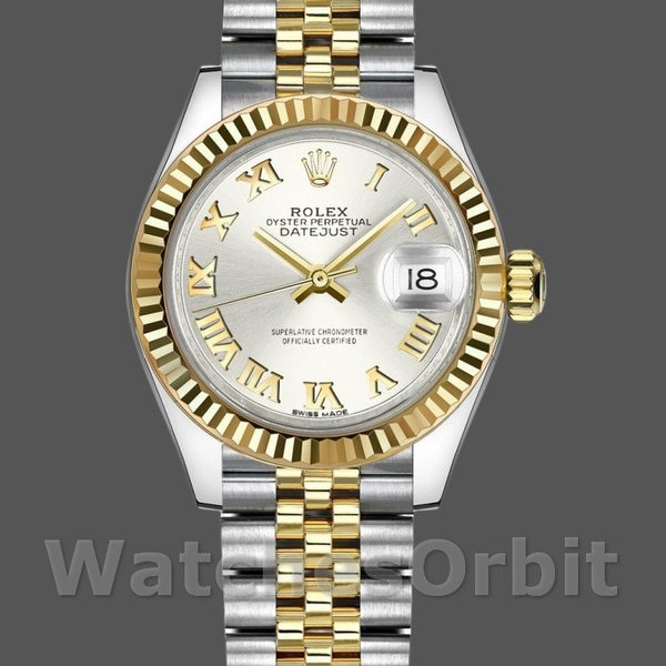 Replique Rolex Datejust-279173 pour femme, 28mm, cadran chiffres romains argent, lunette cannelée, Lady Silver