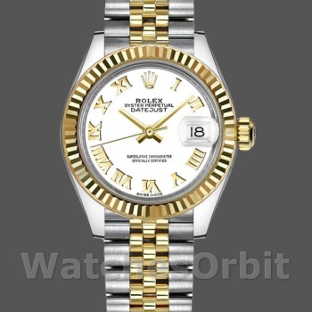 Replique Rolex Datejust-279173 pour femme, 28mm, cadran chiffres romains blancs, lunette cannelée, Lady White