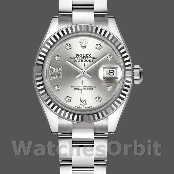 Replique Rolex Datejust-279174 pour femme, 28 mm, acier inoxydable, cadran argenté à diamants, Lady Silver