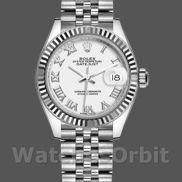 Replique Rolex Datejust-279174 pour femme, 28 mm, acier inoxydable, cadran blanc à chiffres romains, Lady White
