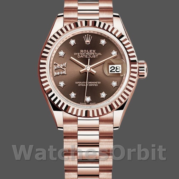Replique Rolex Datejust-279175 pour femme, 28mm, chocolat, cadran à diamants, lunette cannelée, Lady Chocolate