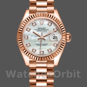 Replique Rolex Datejust-279175, 28mm, cadran en nacre et diamants, lunette cannelée, Lady MOP pour femme