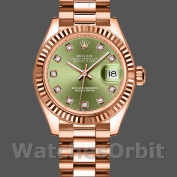 Replique Rolex Datejust-279175, 28mm, Vert olive, cadran diamanté, lunette cannelée, Lady Olive Green pour femme