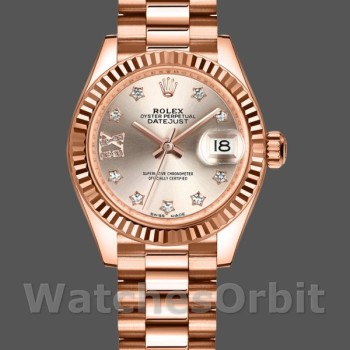 Replique Rolex Datejust-279175, 28mm, Sundust, cadran diamants, lunette cannelée, Lady Sundust pour femme