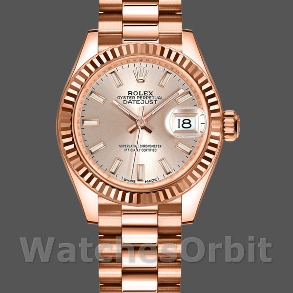 Replique Rolex Datejust-279175, 28mm, Sundust, cadran indexé, lunette cannelée, Lady Sundust pour femme