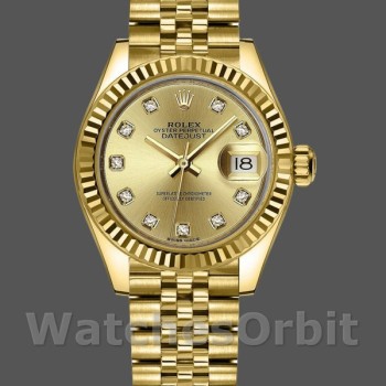 Replique Rolex Datejust-279178, 28mm, or jaune, cadran diamant champagne, Lady Champagne pour femme