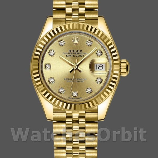 Replique Rolex Datejust-279178, 28mm, or jaune, cadran diamant champagne, Lady Champagne pour femme