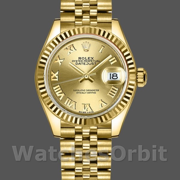 Replique Rolex Datejust-279178 pour femme, 28 mm, or jaune, cadran romain champagne, Lady Champagne