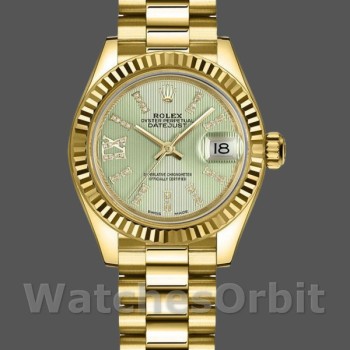 Replique Rolex Datejust-279178 pour femme, 28mm, cadran vert tilleul, lunette cannelée, Lady Linden Green